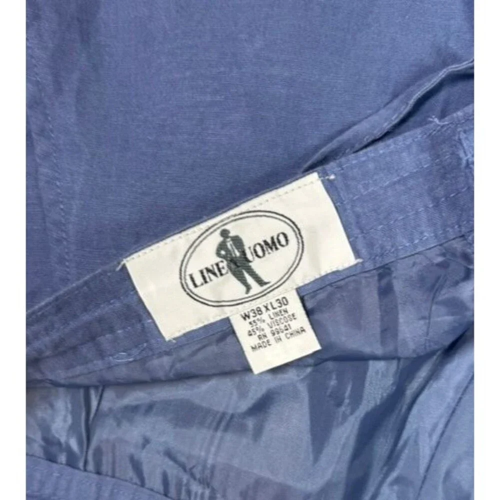 Linea Uomo Linen Blend Pants Mens 38x30 (37x28) Drawstring Beach Vacation Blue